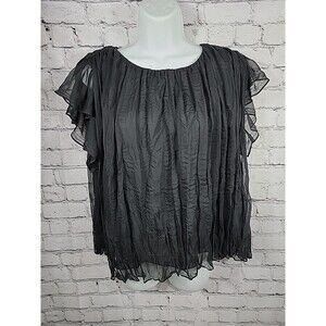 Womens Current Air Flutter Sleeve Crinkle Sheer Blouse Small NWT